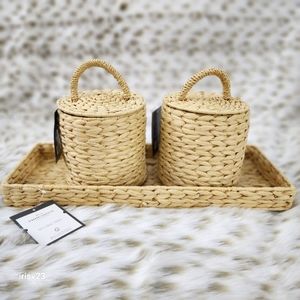 threshold | beige vanity tray & two (2) canisters with lids